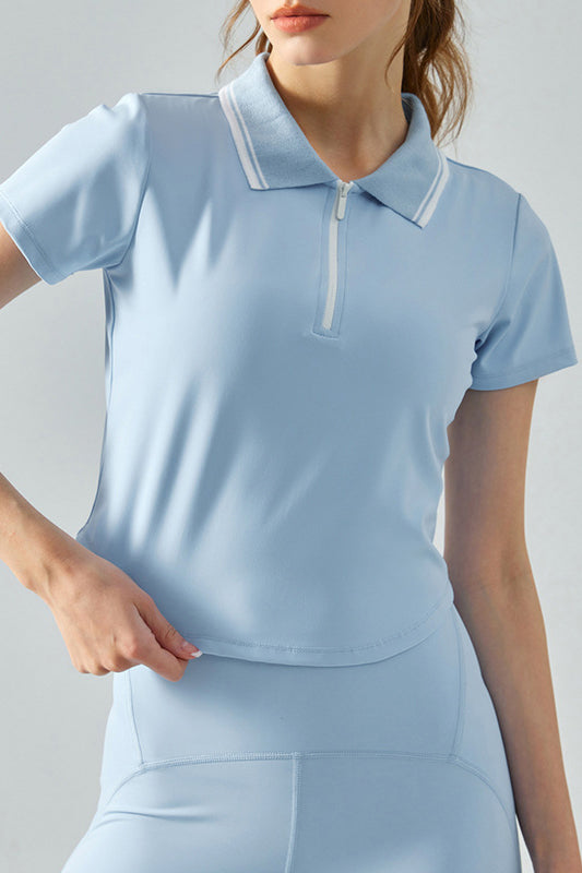 SVL Padel Perfect Polo T-shirt in sky blue, crafted with breathable, moisture-wicking fabric, a classic polo collar, and a tailored fit for a sophisticated look on the padel court