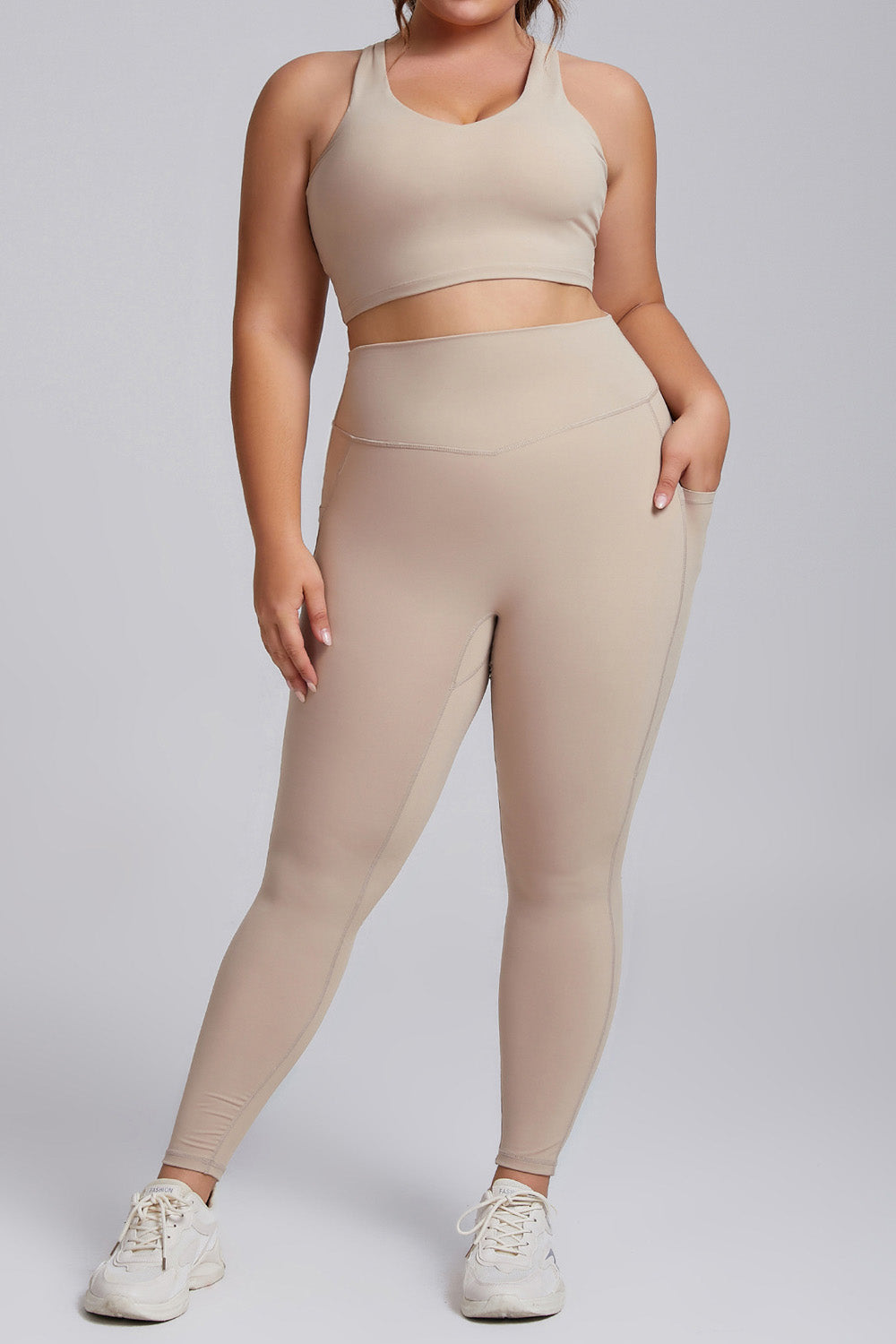 SVL beige leggings Active Aura high waisted plus size performance leggings for padel and tennis