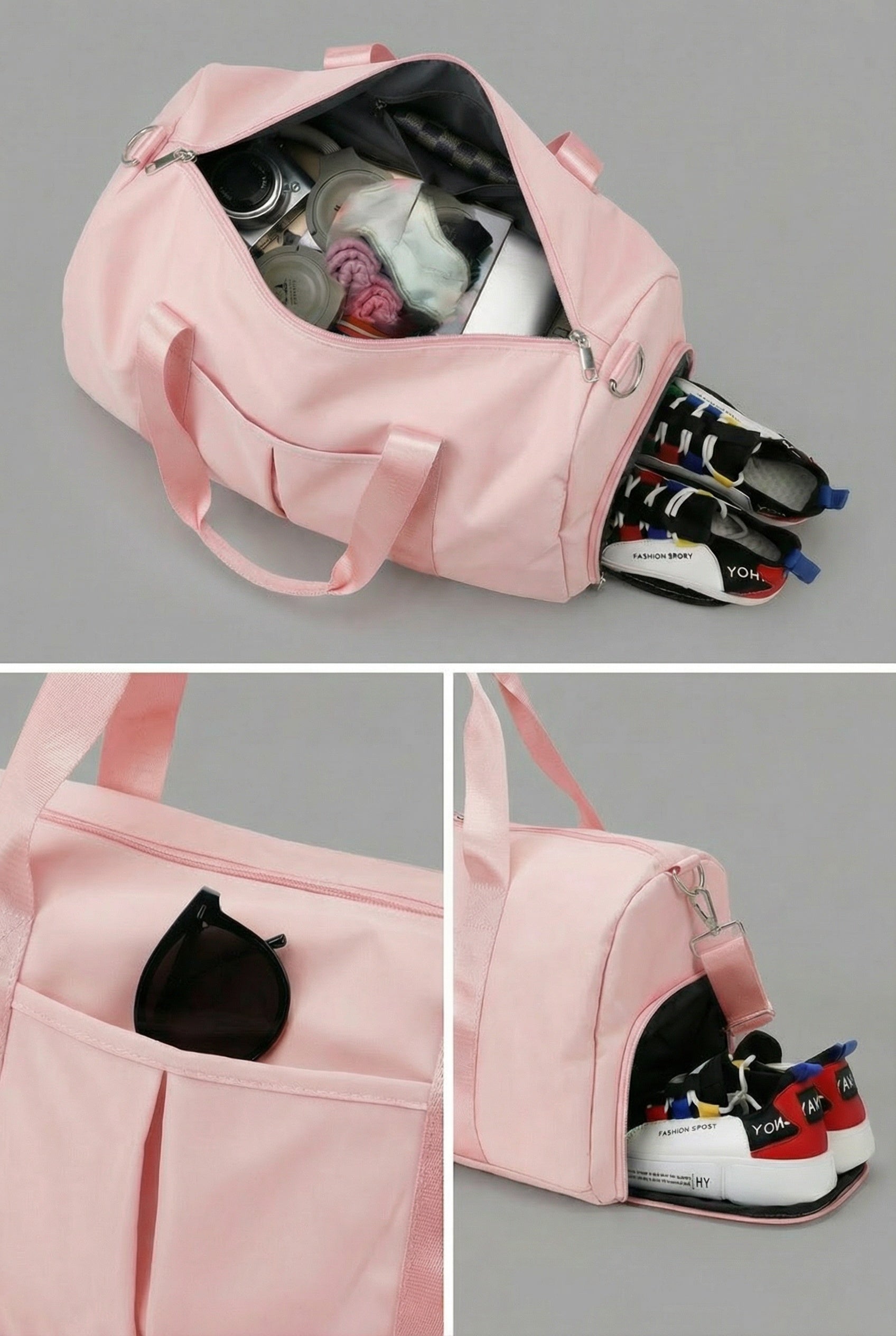 Top view of SVL pink padel and tennis gym bag showing spacious interior compartments and shoes compartment