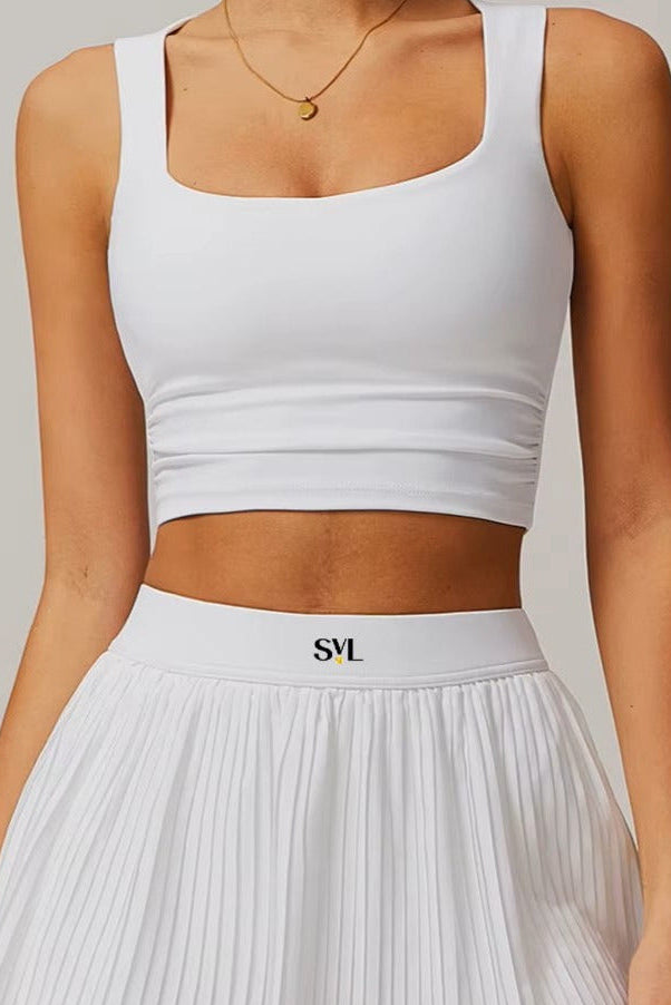 SVL white tennis and padel skirt Plush Pleat high waisted pleated white tennis skirt for women