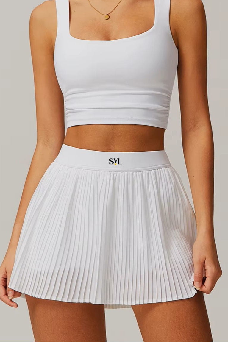 SVL white tennis and padel skirt Plush Pleat high waisted pleated white tennis skirt for women