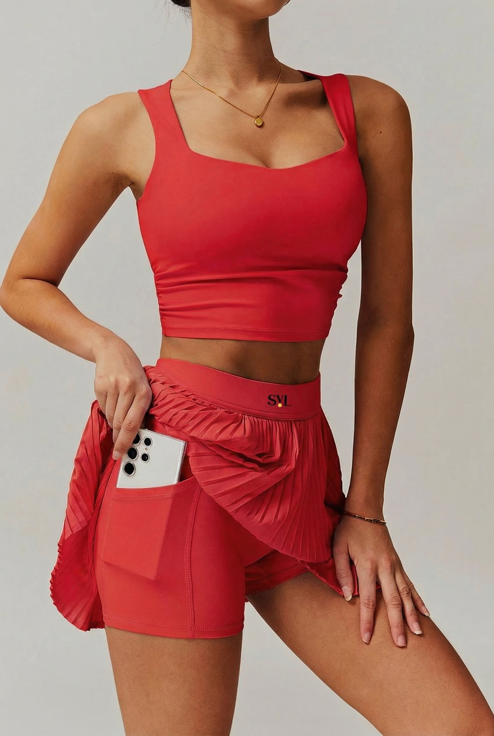 SVL red tennis skort with inner shorts Plush Pleat pleated red padel skirt for women