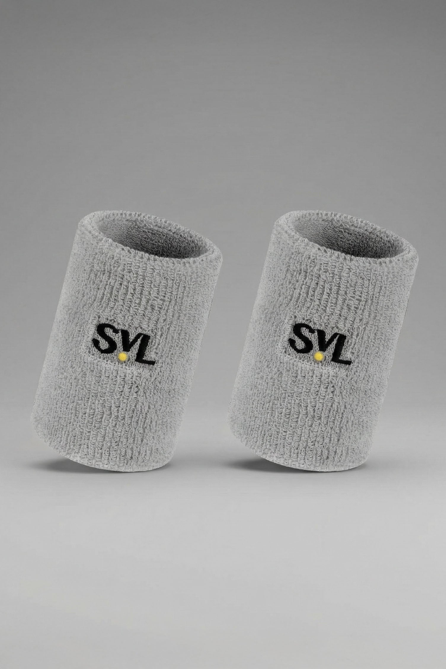 SVL grey sports wristbands for padel and tennis, soft absorbent sweatbands for women and for men