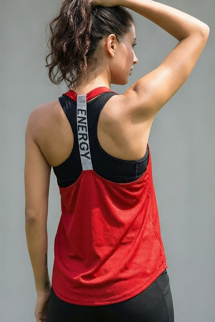 Back view of SVL Yasmine T-shirt in red designed for padel and tennis players