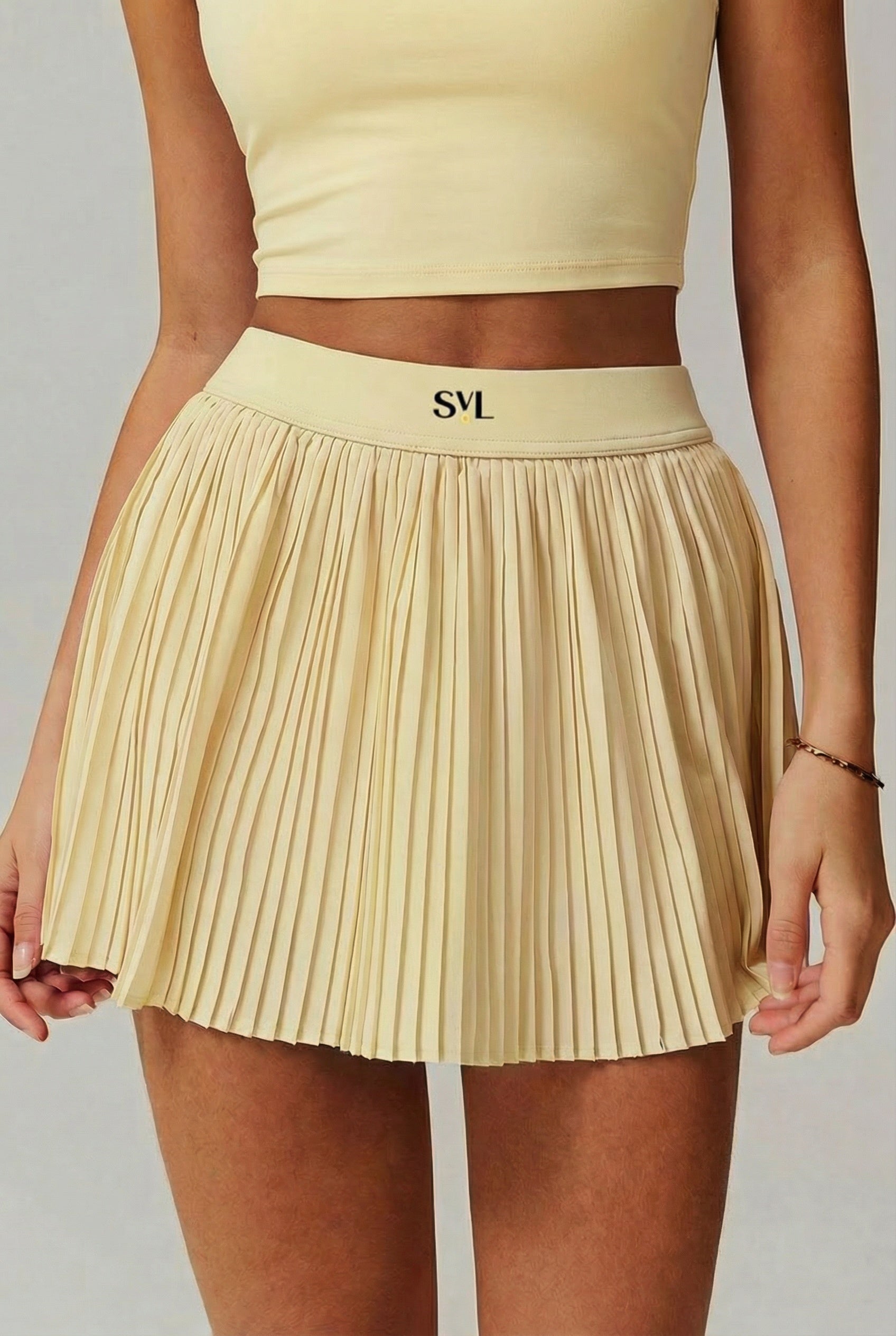 SVL yellow tennis and padel skirt Plush Pleat high waisted pleated yellow tennis skirt for women