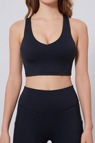 SVL Padel Active Aura Bra in black, designed with a supportive racerback, moisture-wicking fabric, and a snug fit to ensure comfort during intense padel sessions