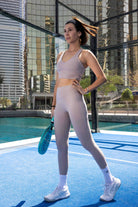 SVL Padel Active Aura Leggings in almond, offering a high-waisted fit with compression support, crafted from stretchable, breathable material ideal for padel activities