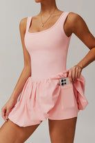SVL Padel Bubble Belle Dress in pink, designed with a playful bubble hem, moisture-wicking fabric, and built-in shorts for stylish performance during padel matches