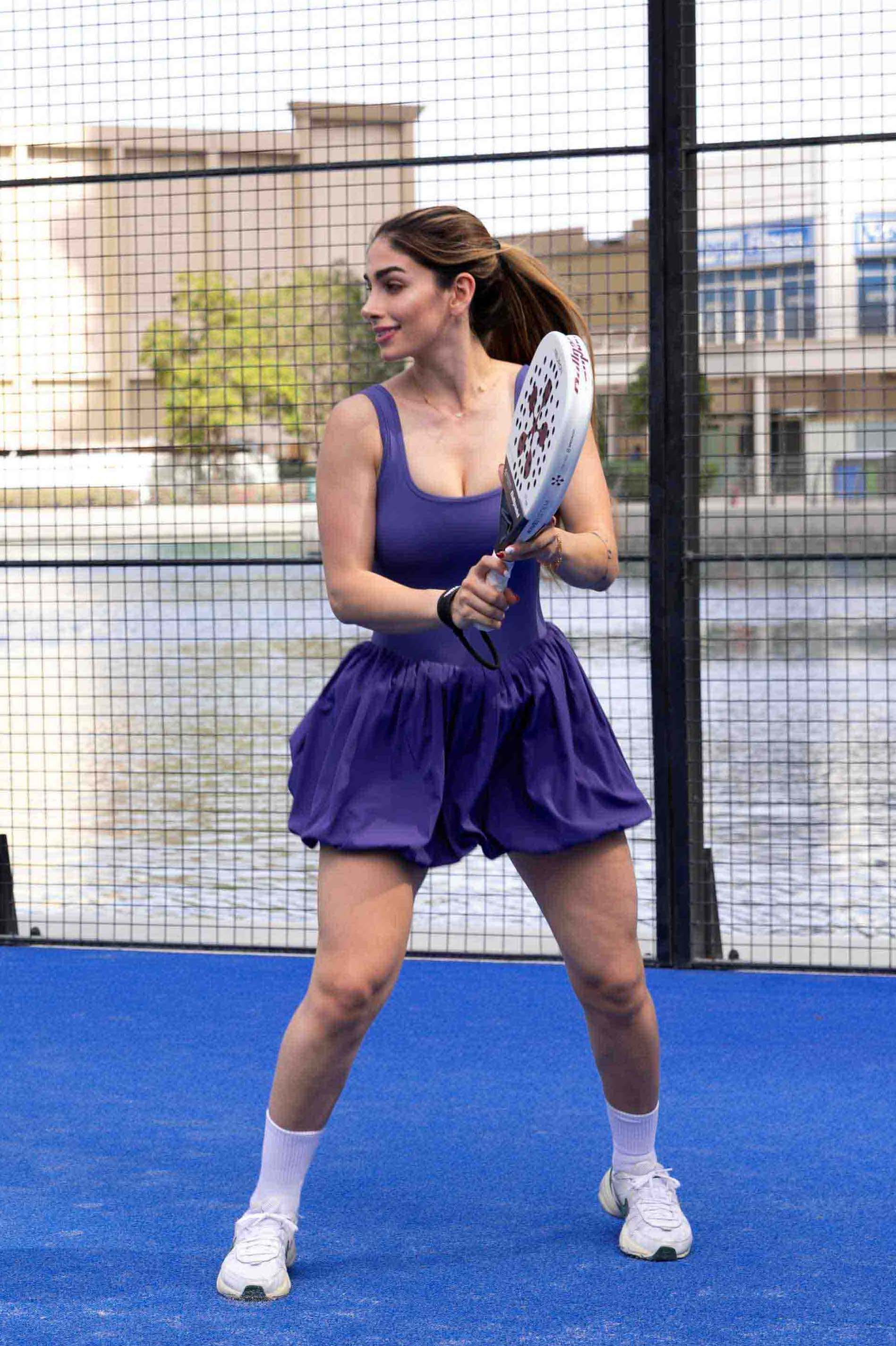 SVL Padel Bubble Belle Dress in royal blue, designed with a playful bubble hem, moisture-wicking fabric, and built-in shorts for stylish performance during padel matches