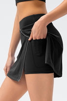 SVL Padel Court & Confidence Skirt in black, designed with a streamlined fit, built-in shorts, and stretch fabric, ensuring confidence and freedom of movement on the padel court
