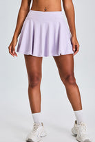 SVL Padel Featherlight & Flow Skirt in lavender, offering a flowy silhouette with built-in shorts, constructed from breathable fabric for optimal performance during padel matches