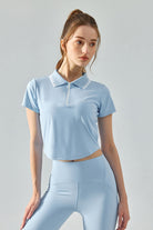 SVL Padel Perfect Polo T-shirt in sky blue, crafted with breathable, moisture-wicking fabric, a classic polo collar, and a tailored fit for a sophisticated look on the padel court