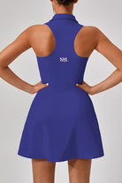 SVL Padel Zesty Zipper Dress in royal blue, featuring a front zipper closure, sleek design, and built-in shorts, combining style and functionality for padel enthusiasts