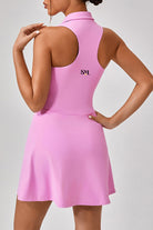 SVL Padel Zesty Zipper Dress in candy pink, featuring a front zipper closure, sleek design, and built-in shorts, combining style and functionality for padel enthusiasts