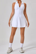 SVL Padel Zesty Zipper Dress in white, featuring a front zipper closure, sleek design, and built-in shorts, combining style and functionality for padel enthusiasts