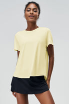 SVL Clara T-shirt in yellow, women’s performance padel and tennis t-shirt with relaxed fit