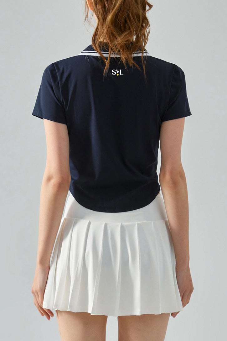 Back view of SVL navy polo t-shirt Perfect Polo designed for padel and tennis players
