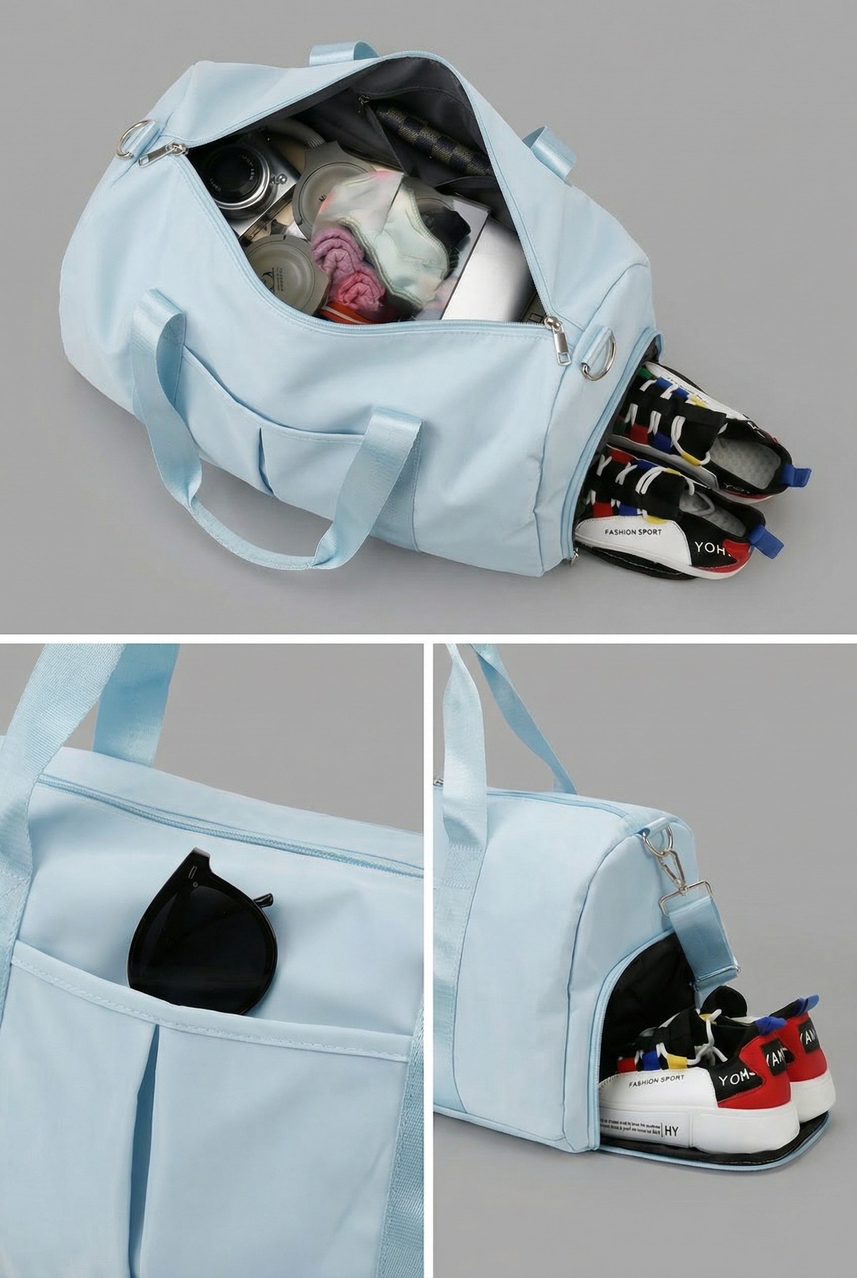 Top view of SVL blue padel and tennis gym bag showing spacious interior compartments and shoes compartment