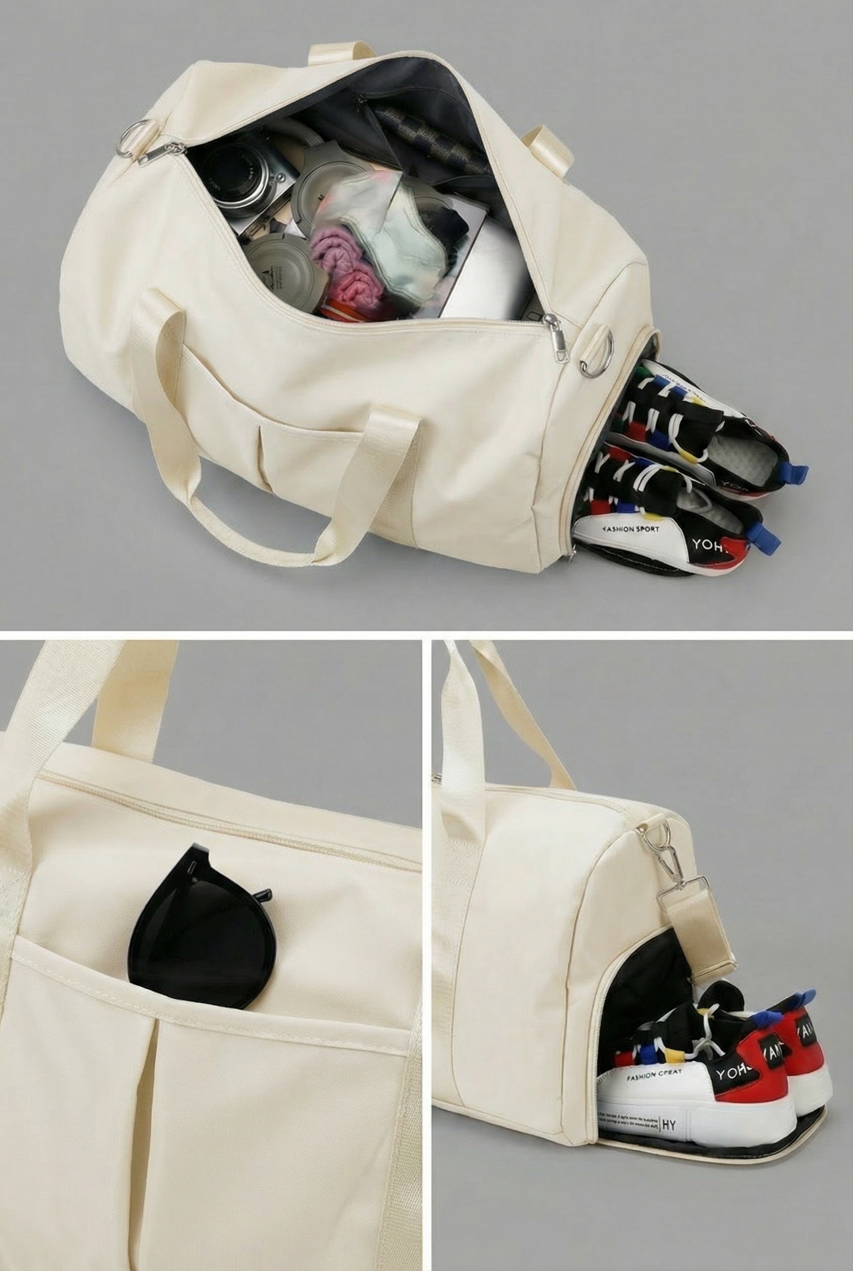 Top view of SVL cream padel and tennis gym bag showing spacious interior compartments and shoes compartment