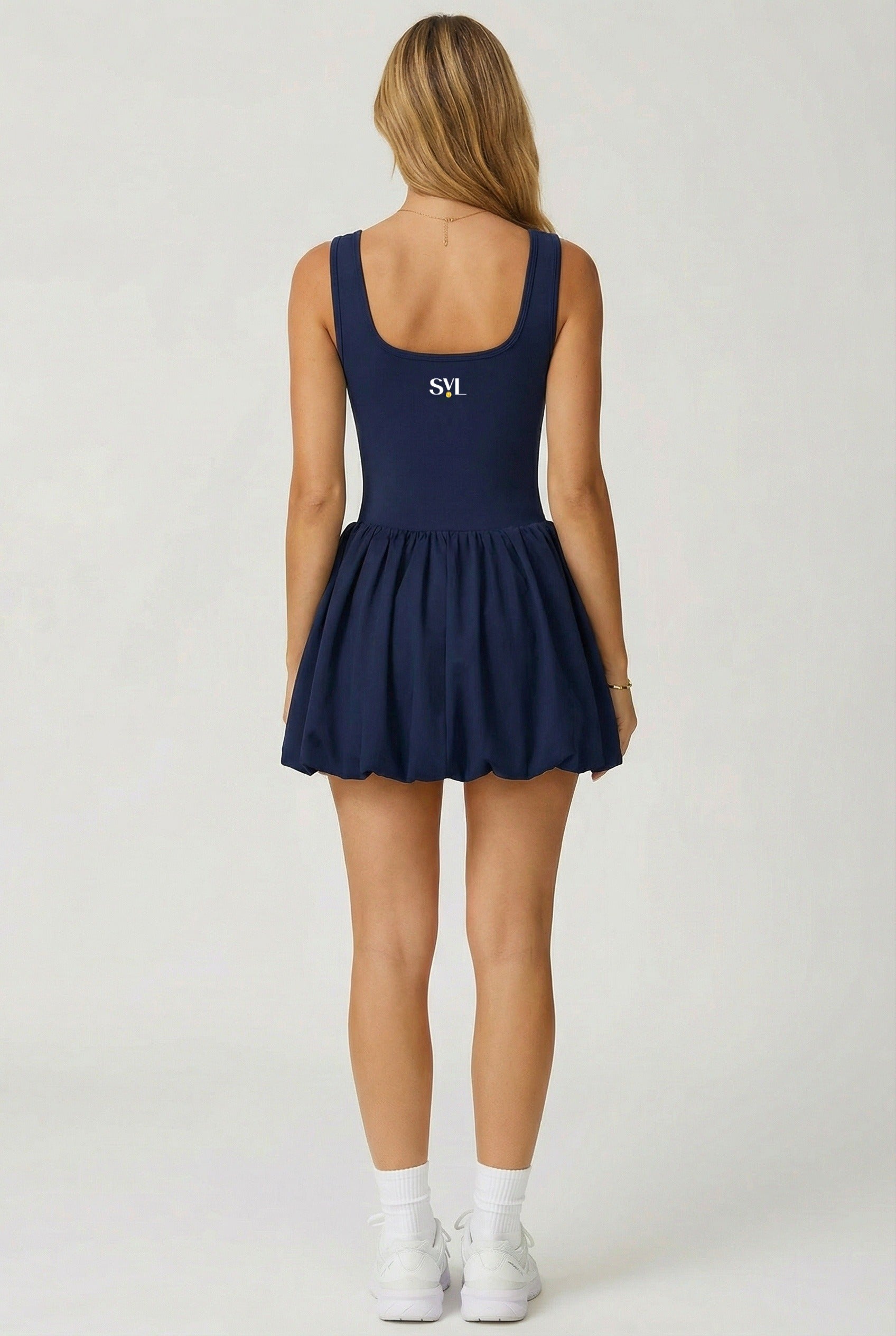 SVL navy blue dress Bubble Belle performance padel and tennis dress for women