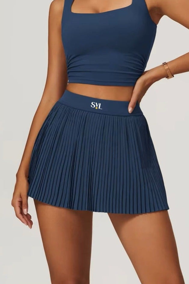 SVL navy blue tennis and padel skirt Plush Pleat high waisted pleated navy blue tennis skirt for women